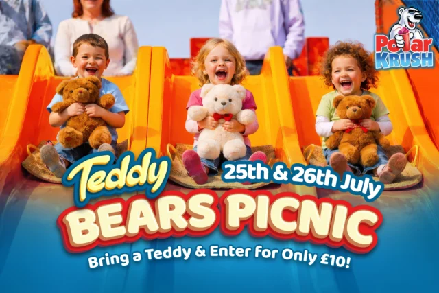 There's still £10 tickets remaining for today & tomorrow!🚨

We've teamed up with Polar Krush for our Teddy Bears Picnic weekend, meet the Wheelgate mascotts, join us for story time with your teddies, plus take advantage of our weekend exclusive BOGOF offer on slush!🤩

Enjoy a full family day out with rides, attractions, and our all inclusive water park all included for ONLY £10!✨

Book now to secure your tickets!👀