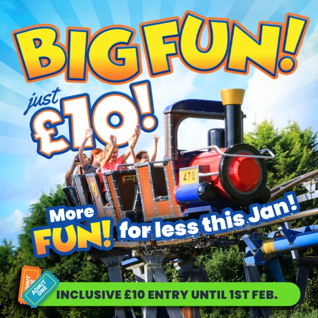 Get more fun for less this January! 👀

Entry for just £10 every day until 1st February - experience a full day of family fun for just a fraction of the price! 🎢

Secure your tickets online now!🤩